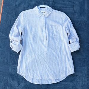Tan Striped Linen Button-Up Shirt, Per Se, Women's M